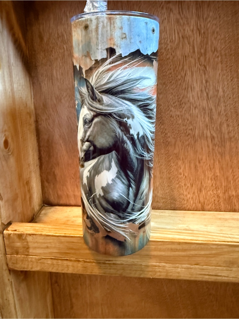Horse Portrait Stainless Tumbler - Teal and Brown